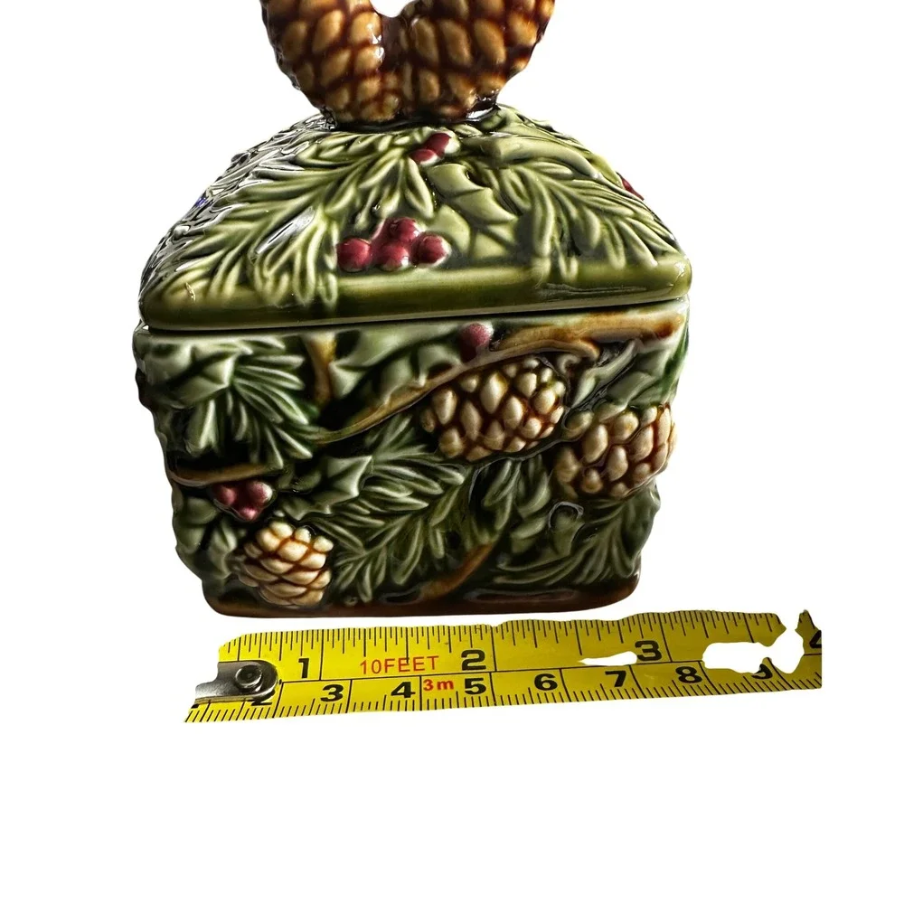Grasslands Road Ceramic Pinecone Candle Jar with Lid Christmas Winter Decor